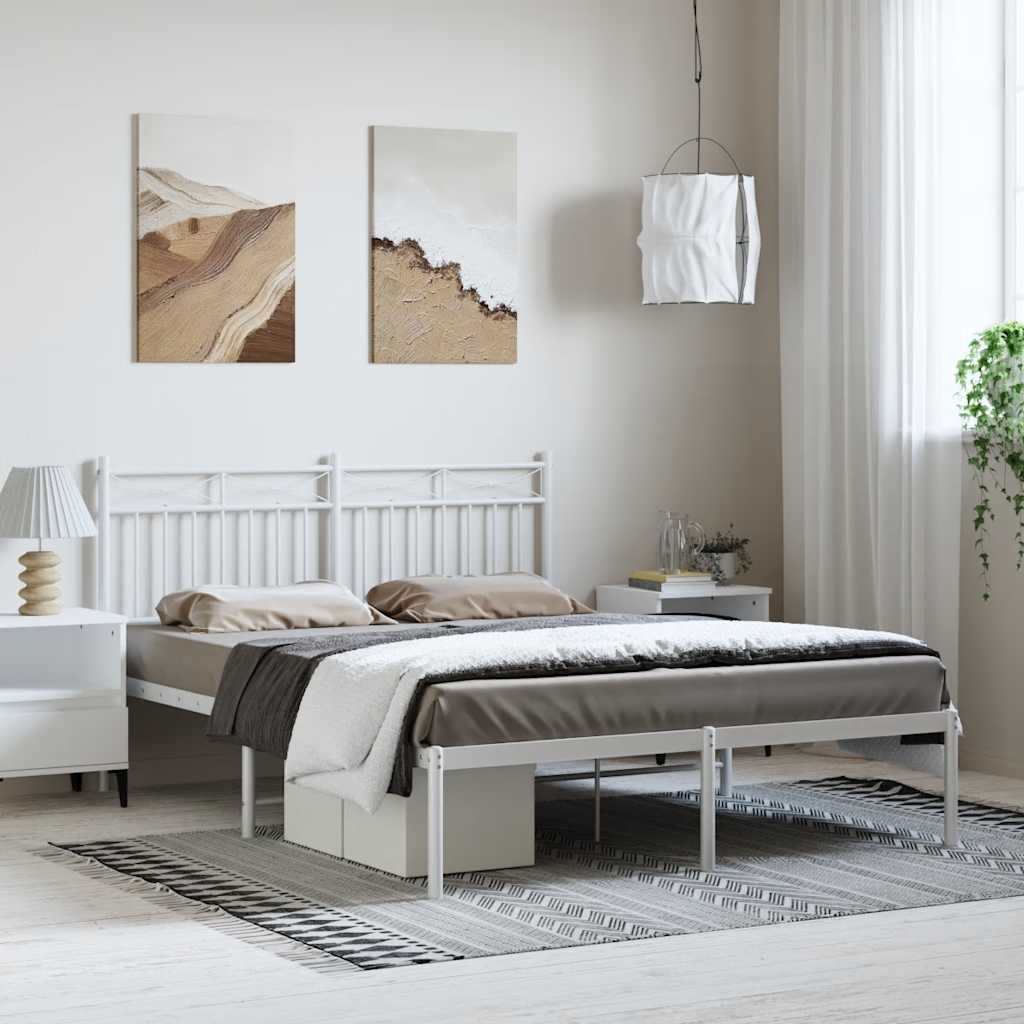 Metal Bed Frame without Mattress with Headboard White 150x200cm