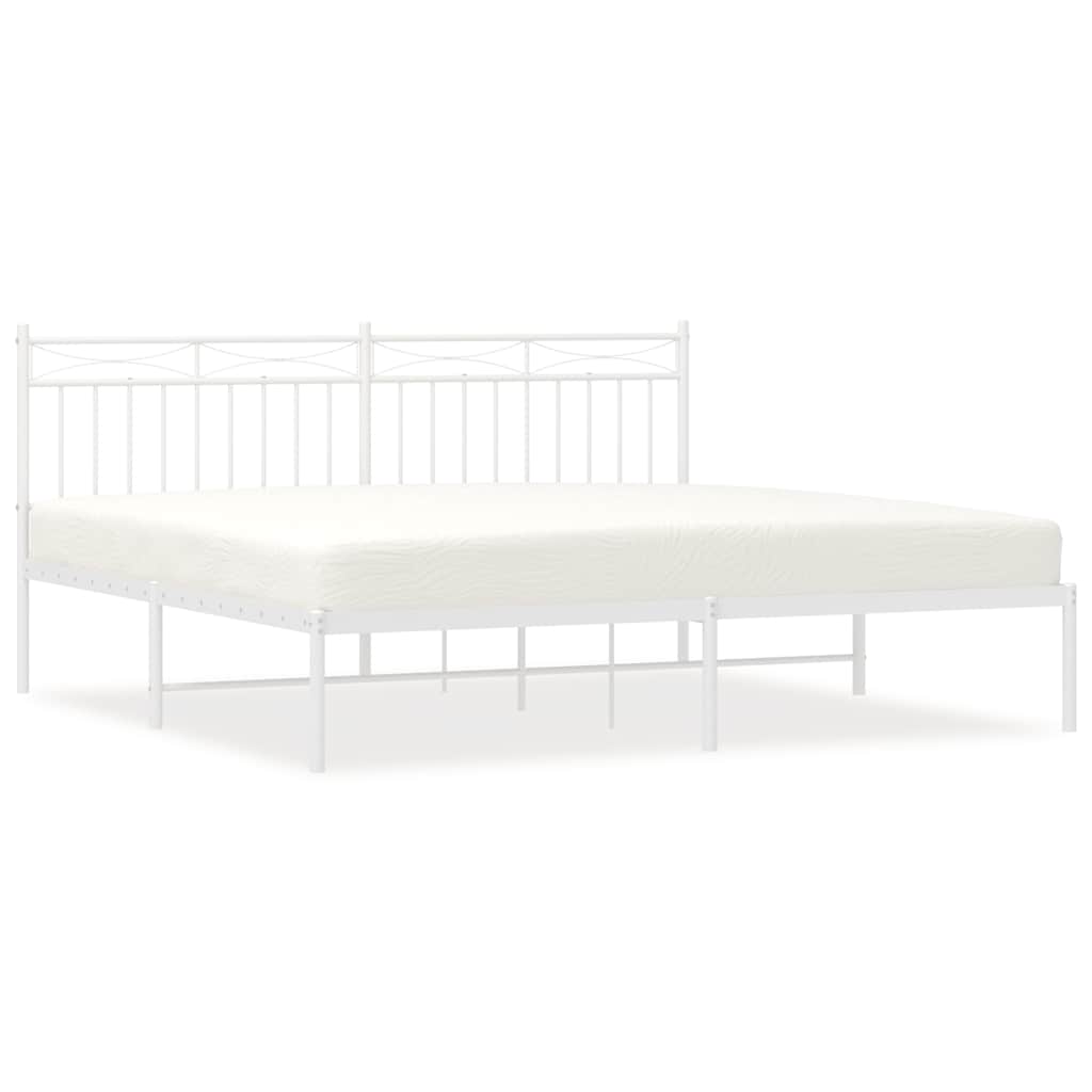 Metal Bed Frame without Mattress with Headboard White 183x213cm