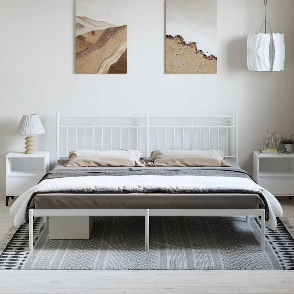 Metal Bed Frame without Mattress with Headboard White 183x213cm