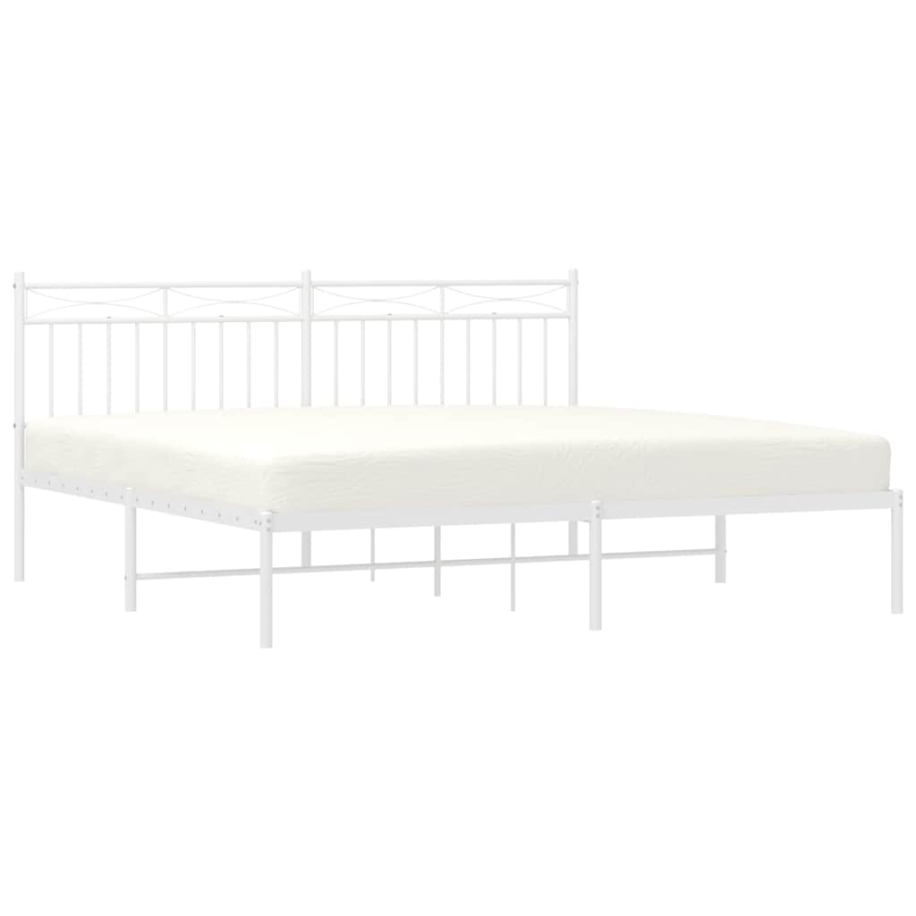 Metal Bed Frame without Mattress with Headboard White 183x213cm