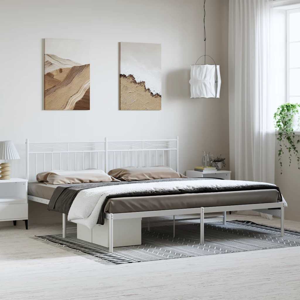 Metal Bed Frame without Mattress with Headboard White 183x213cm
