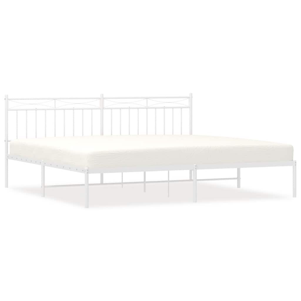 Metal Bed Frame without Mattress with Headboard White 193x203cm