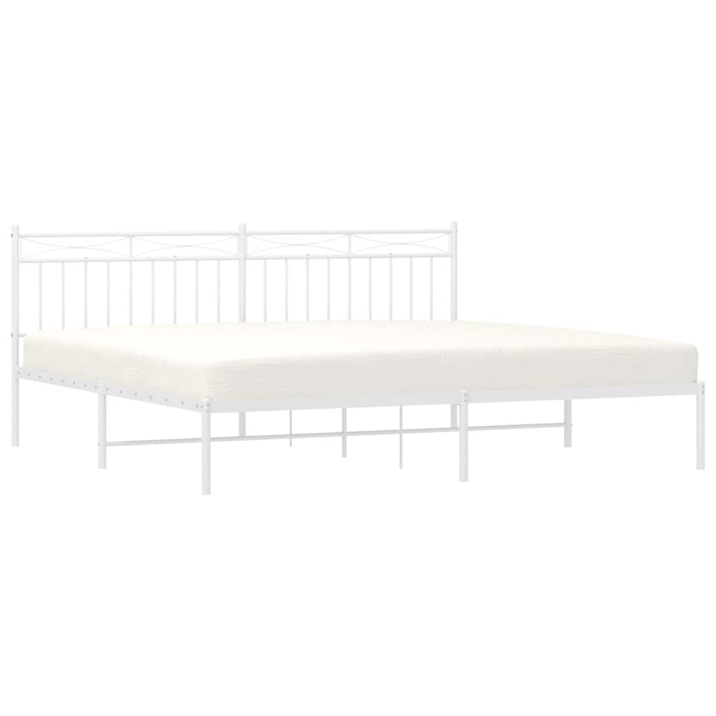 Metal Bed Frame without Mattress with Headboard White 193x203cm