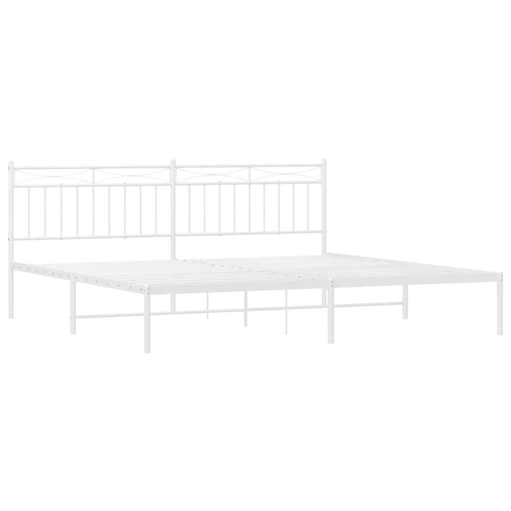 Metal Bed Frame without Mattress with Headboard White 193x203cm