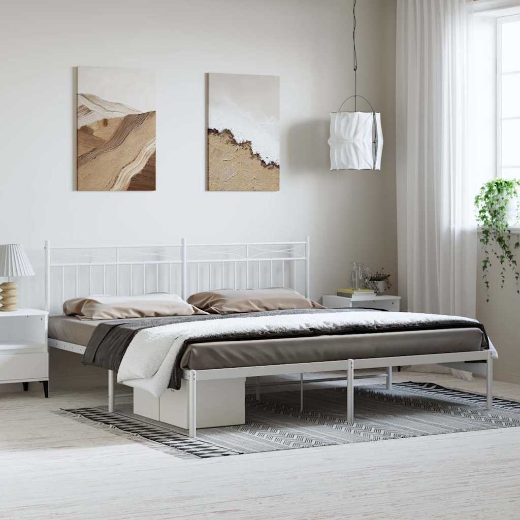 Metal Bed Frame without Mattress with Headboard White 193x203cm
