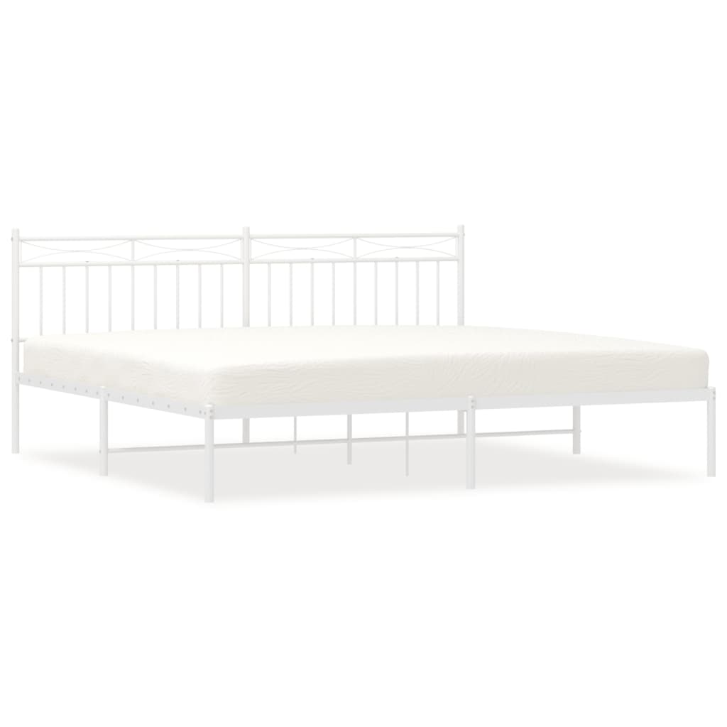 Metal Bed Frame without Mattress with Headboard White 200x200cm