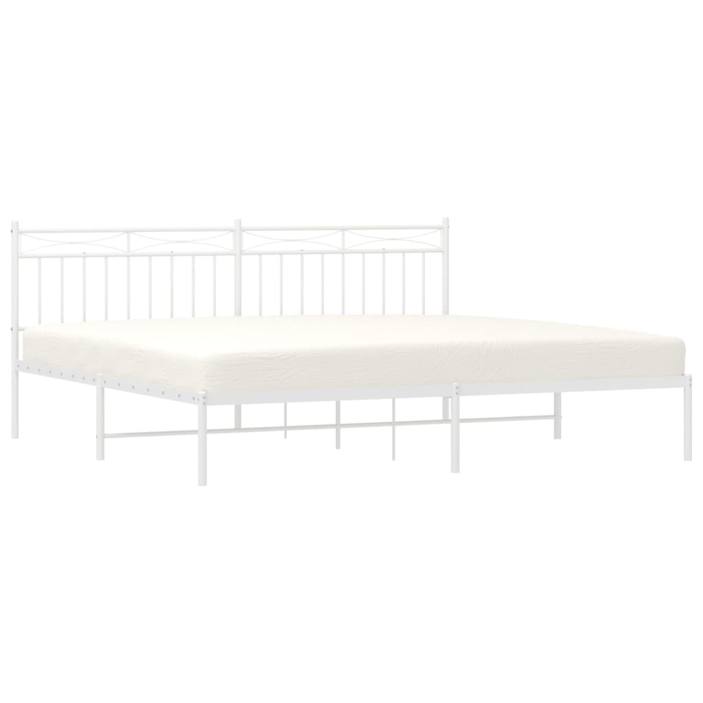 Metal Bed Frame without Mattress with Headboard White 200x200cm