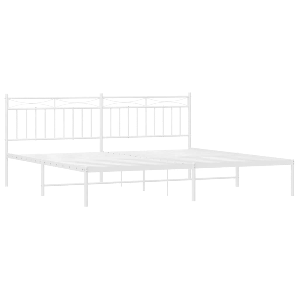 Metal Bed Frame without Mattress with Headboard White 200x200cm