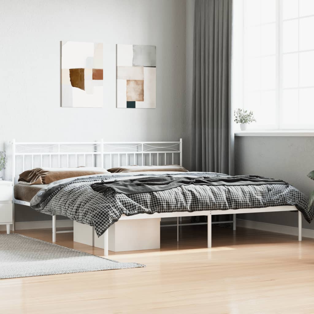 Metal Bed Frame without Mattress with Headboard White 200x200cm