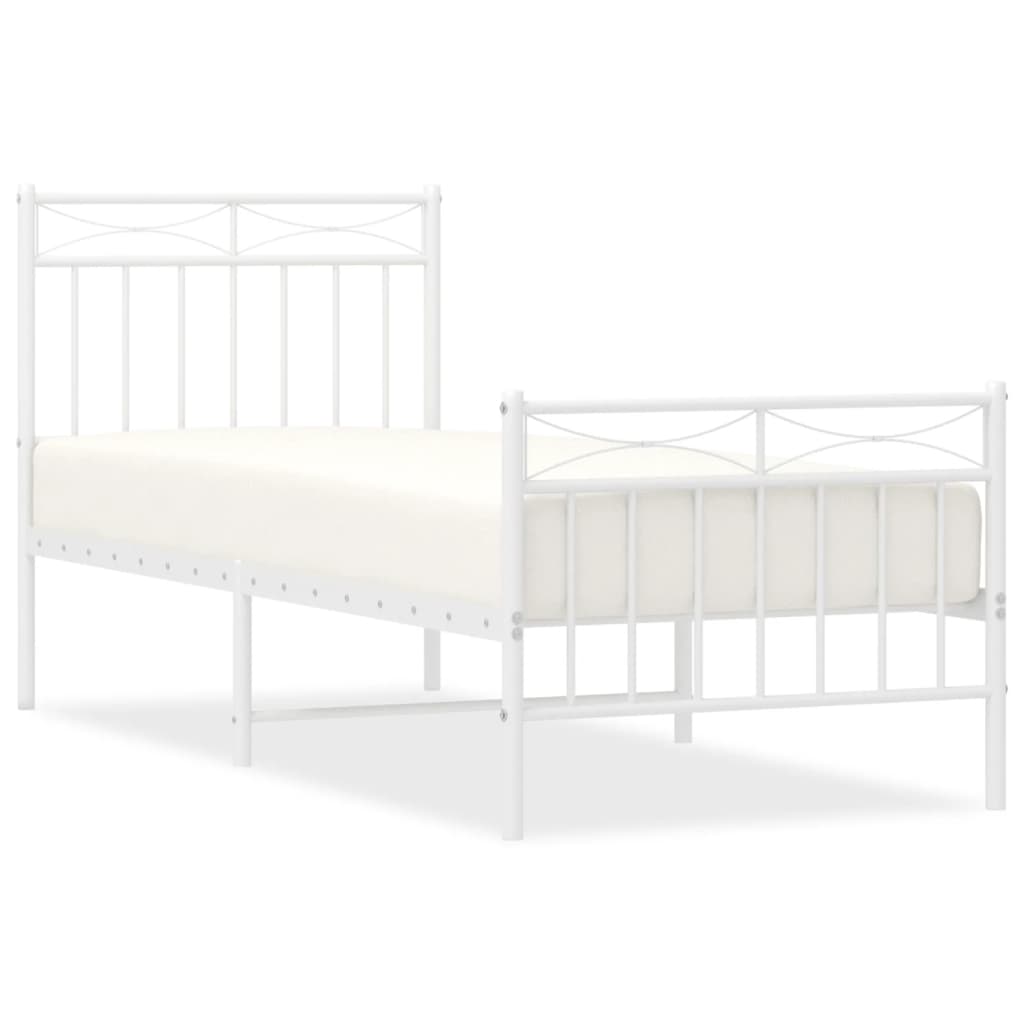 Metal Bed Frame without Mattress with Footboard White 75x190cm