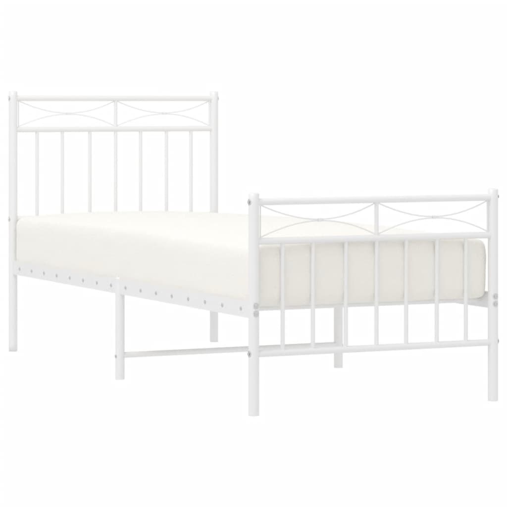 Metal Bed Frame without Mattress with Footboard White 75x190cm