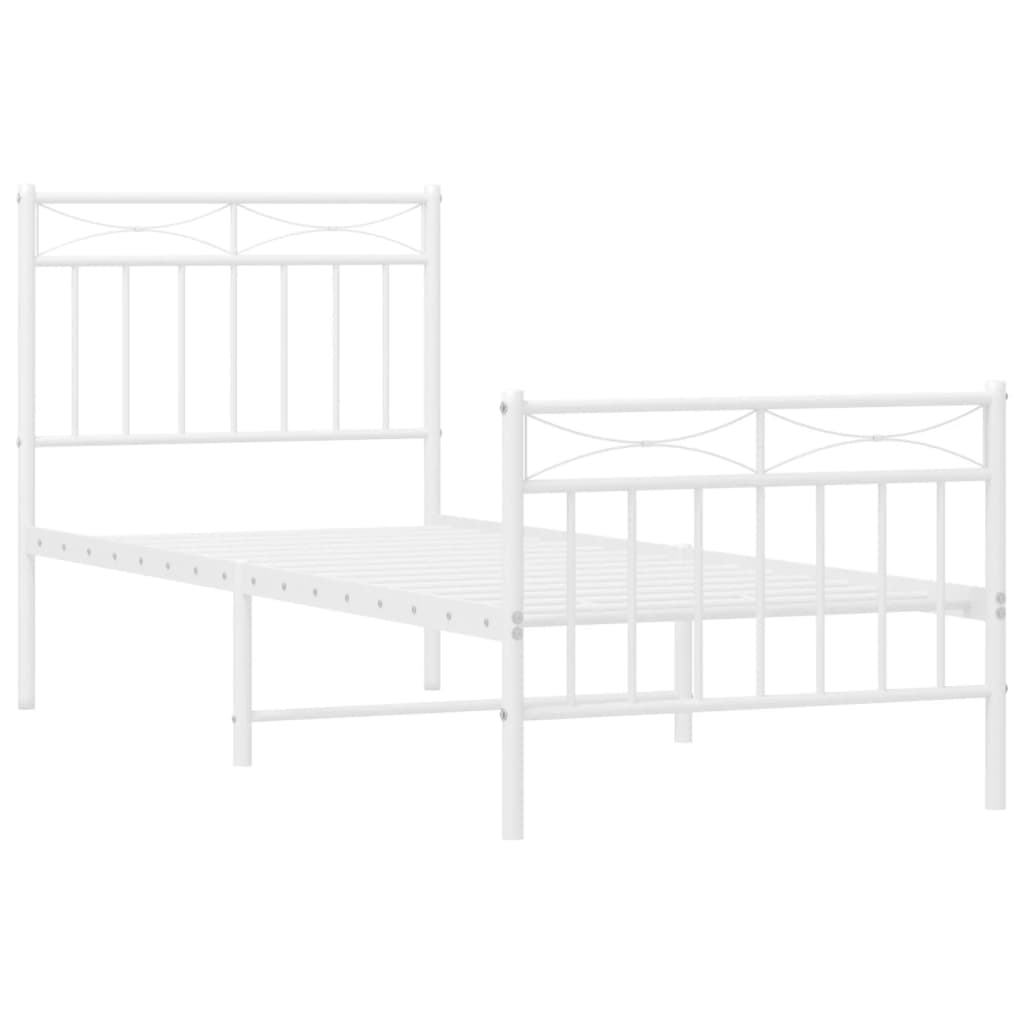 Metal Bed Frame without Mattress with Footboard White 75x190cm