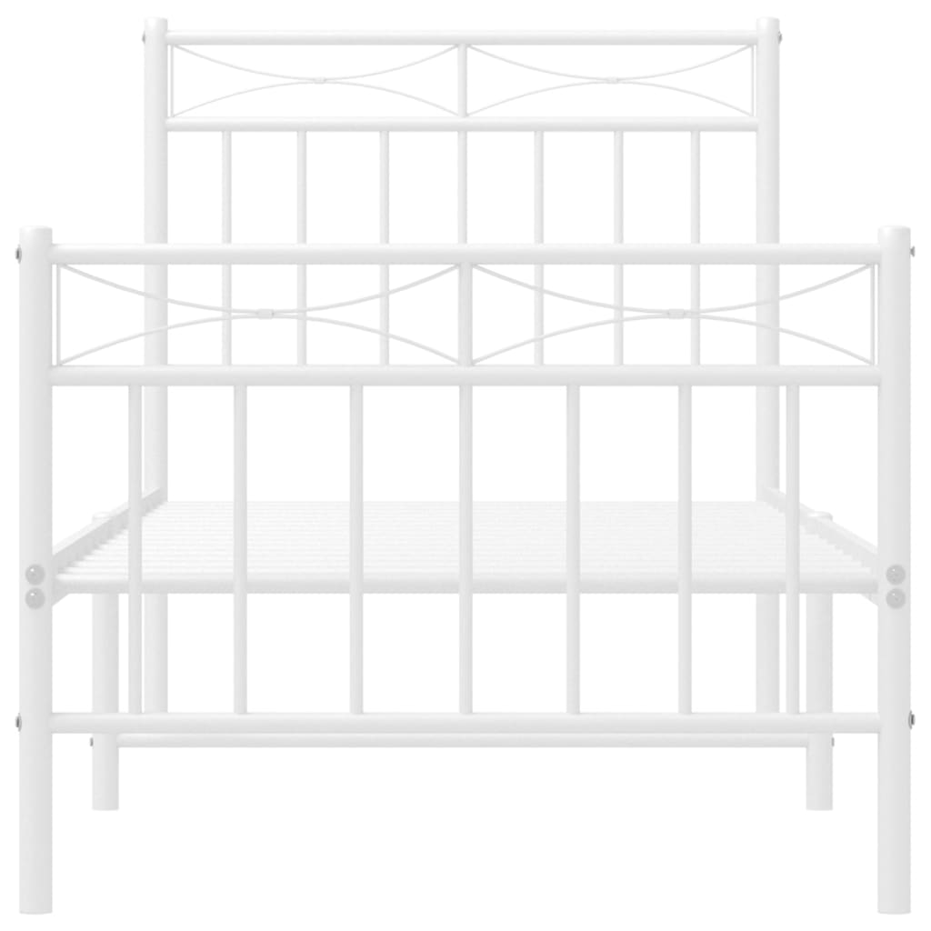Metal Bed Frame without Mattress with Footboard White 75x190cm