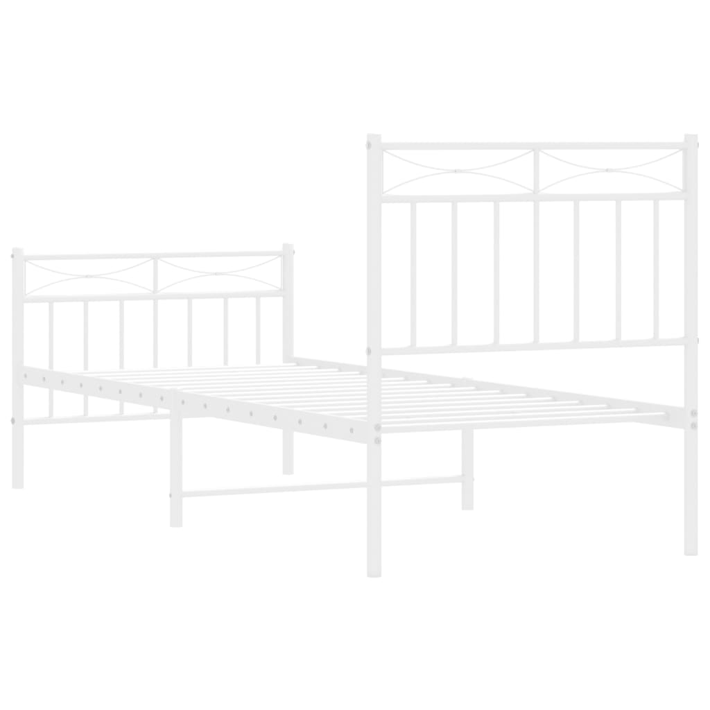Metal Bed Frame without Mattress with Footboard White 75x190cm