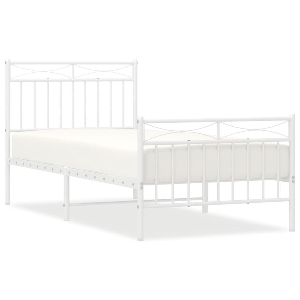 Metal Bed Frame without Mattress with Footboard White 90x190cm