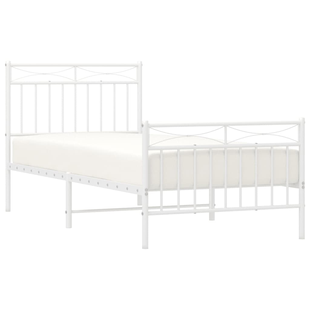 Metal Bed Frame without Mattress with Footboard White 90x190cm
