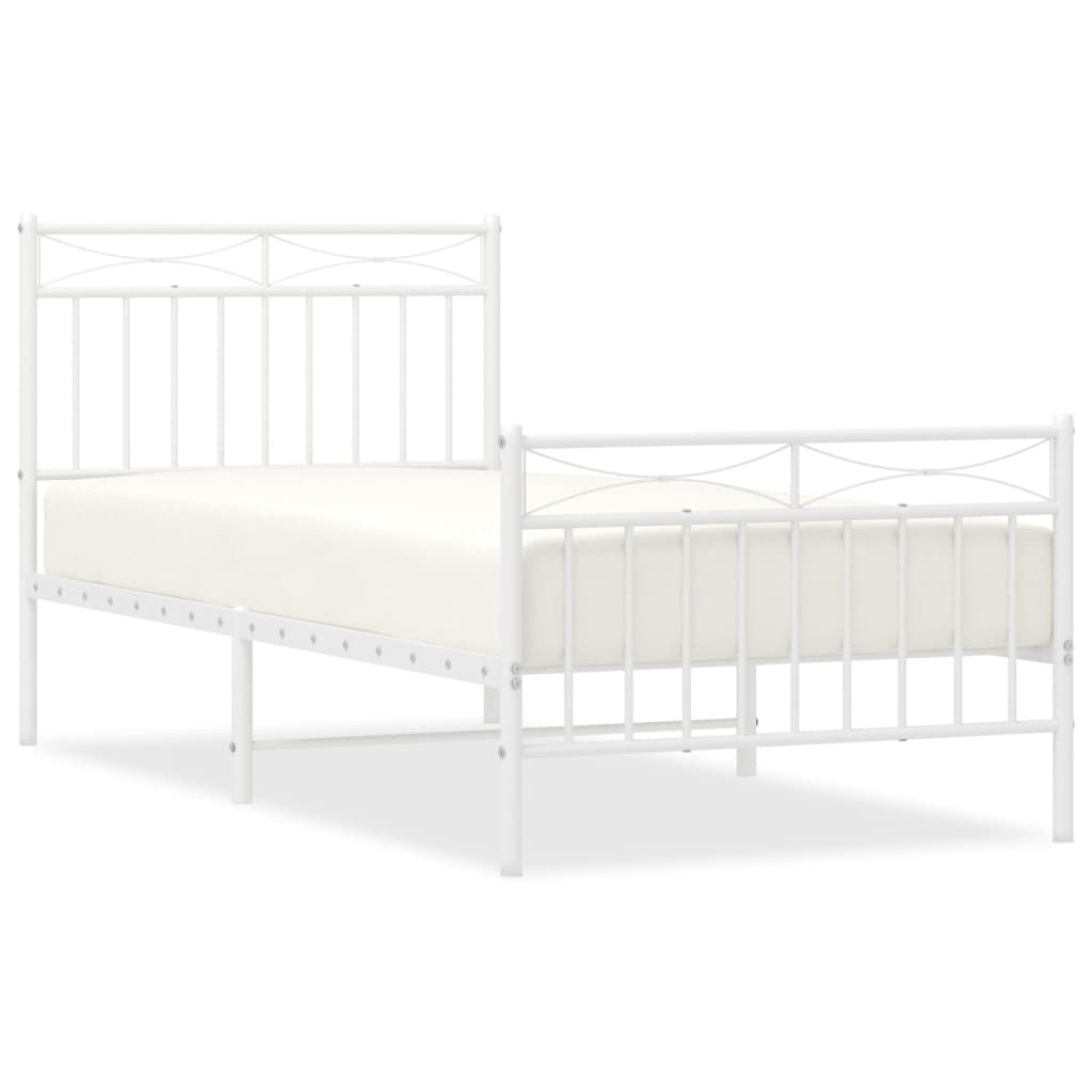Metal Bed Frame without Mattress with Footboard White 90x200cm
