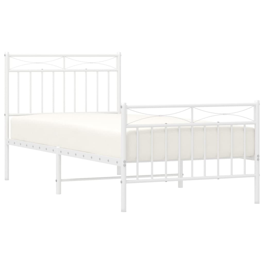 Metal Bed Frame without Mattress with Footboard White 90x200cm