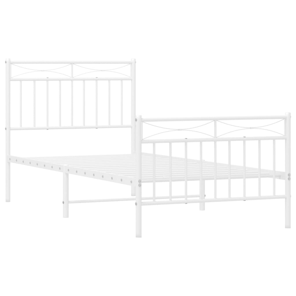 Metal Bed Frame without Mattress with Footboard White 90x200cm