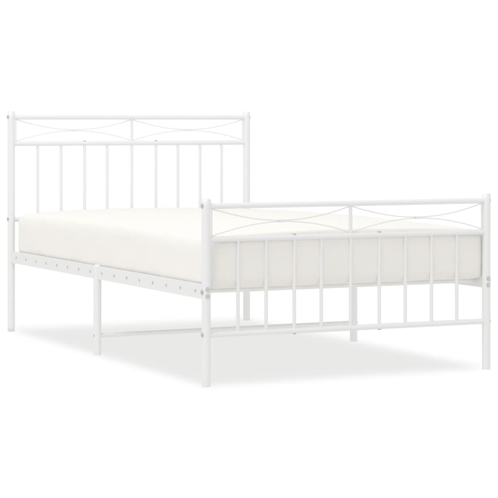 Metal Bed Frame without Mattress with Footboard White 107x203cm
