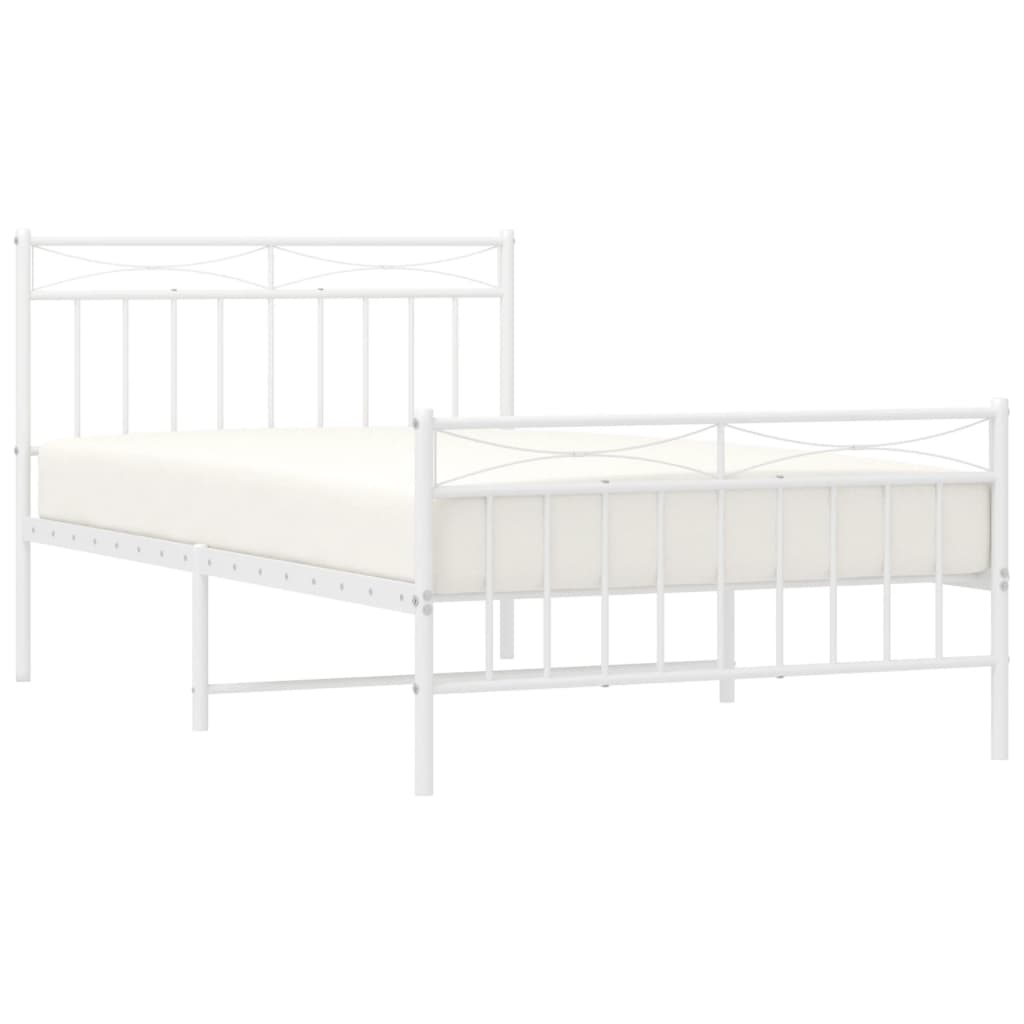 Metal Bed Frame without Mattress with Footboard White 107x203cm