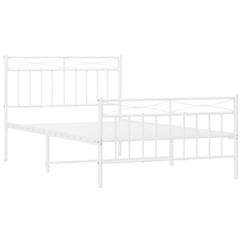 Metal Bed Frame without Mattress with Footboard White 107x203cm