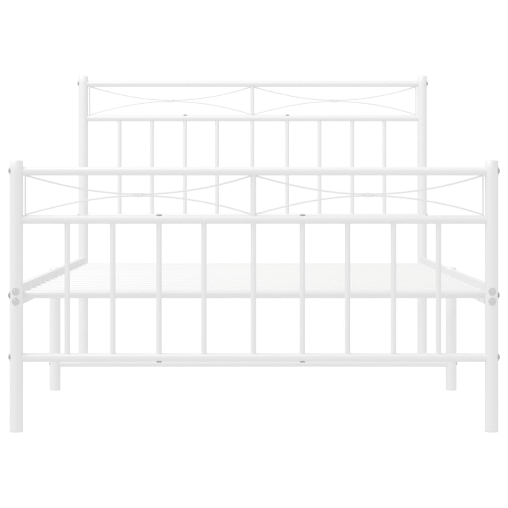Metal Bed Frame without Mattress with Footboard White 107x203cm