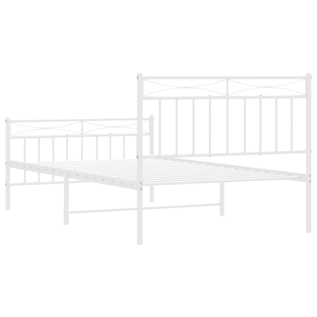 Metal Bed Frame without Mattress with Footboard White 107x203cm