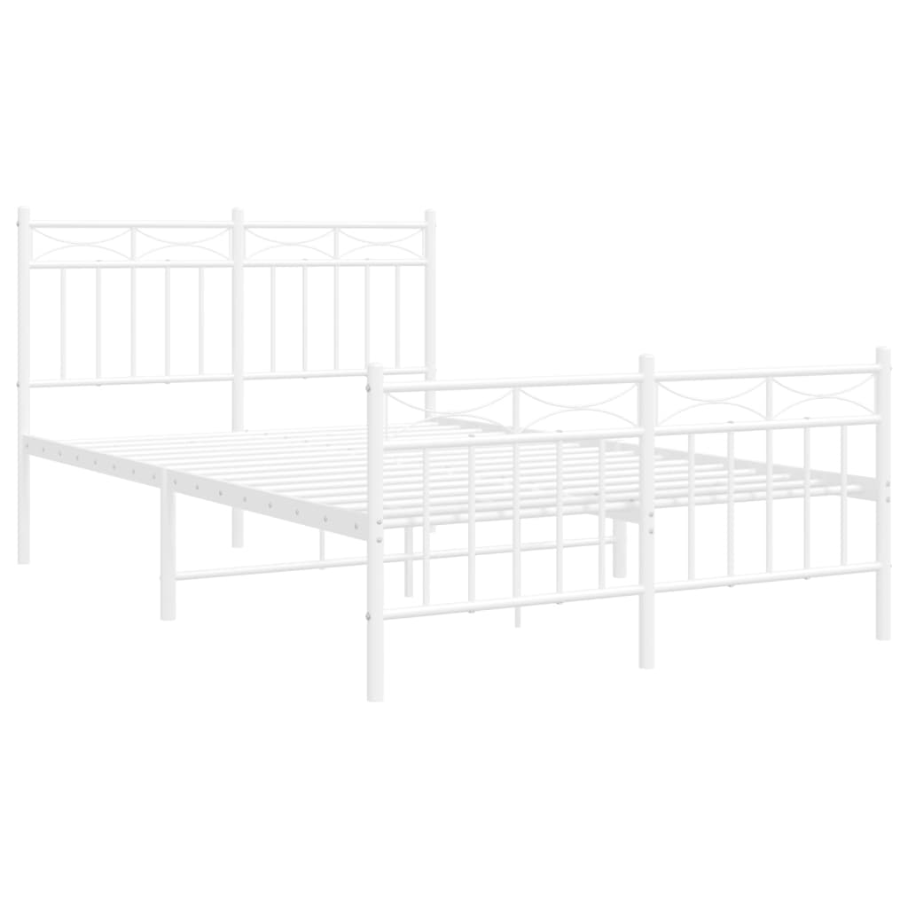 Metal Bed Frame without Mattress with Footboard White 120x190cm