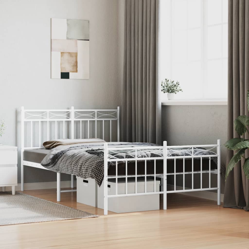 Metal Bed Frame without Mattress with Footboard White 120x190cm