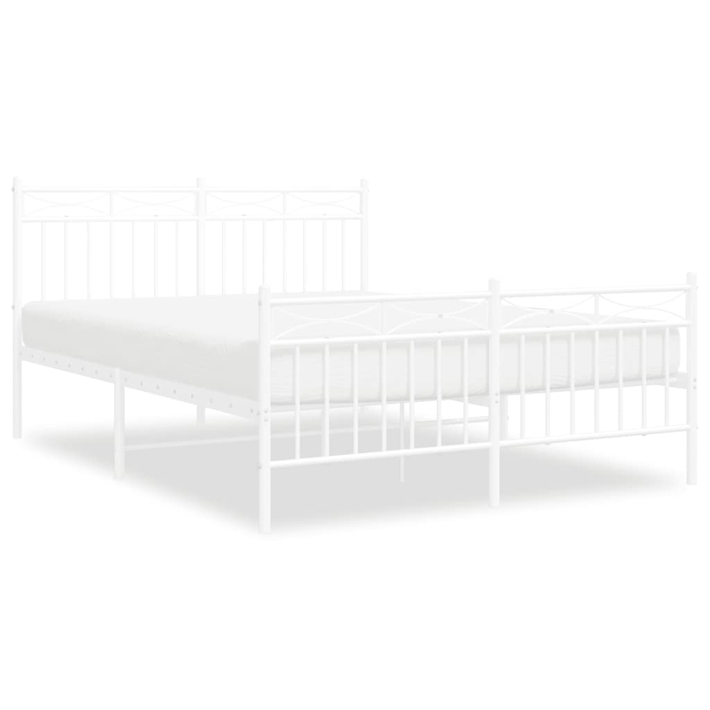 Metal Bed Frame without Mattress with Footboard White 135x190cm