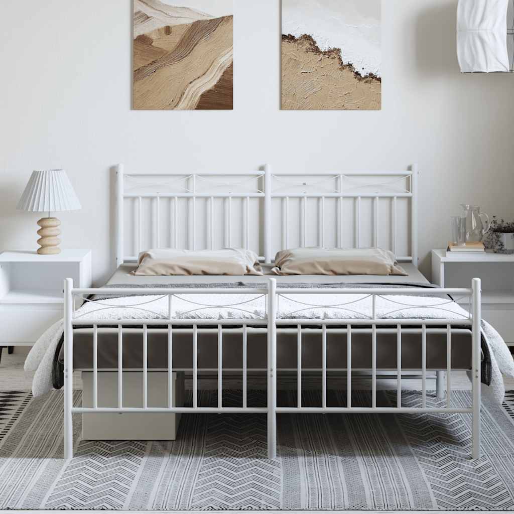 Metal Bed Frame without Mattress with Footboard White 135x190cm