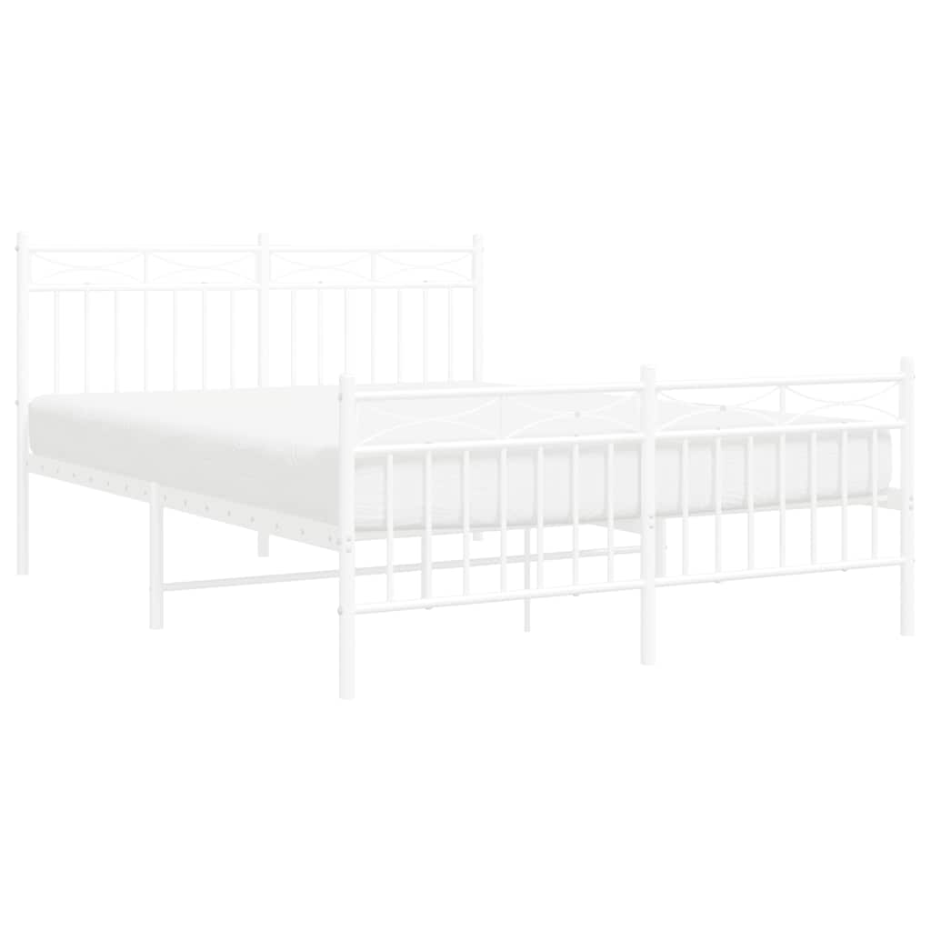 Metal Bed Frame without Mattress with Footboard White 135x190cm