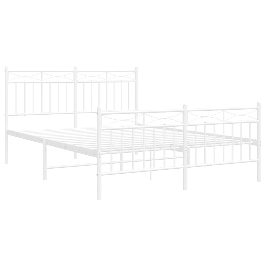Metal Bed Frame without Mattress with Footboard White 135x190cm