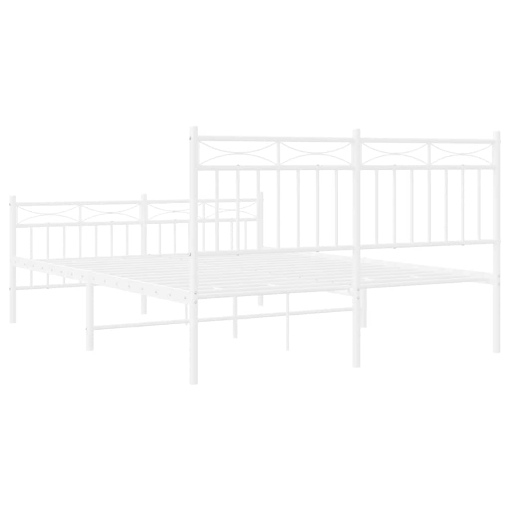 Metal Bed Frame without Mattress with Footboard White 135x190cm