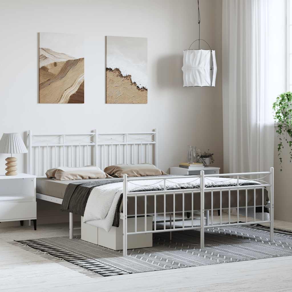 Metal Bed Frame without Mattress with Footboard White 135x190cm