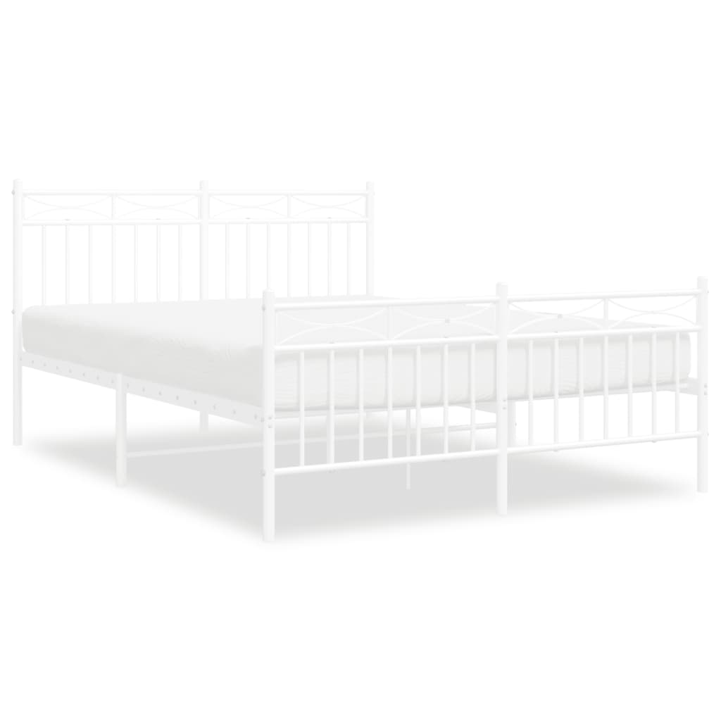 Metal Bed Frame without Mattress with Footboard White 140x190cm