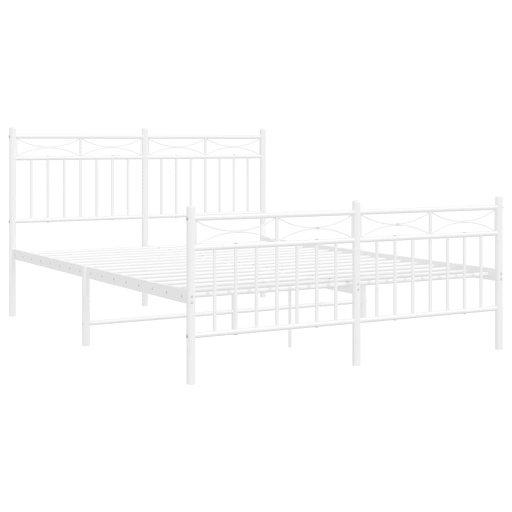 Metal Bed Frame without Mattress with Footboard White 140x190cm