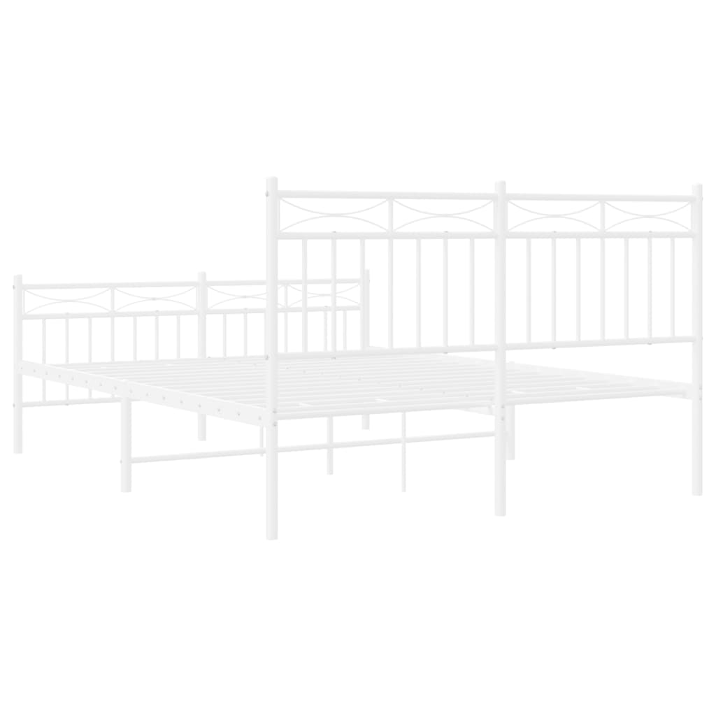 Metal Bed Frame without Mattress with Footboard White 140x190cm