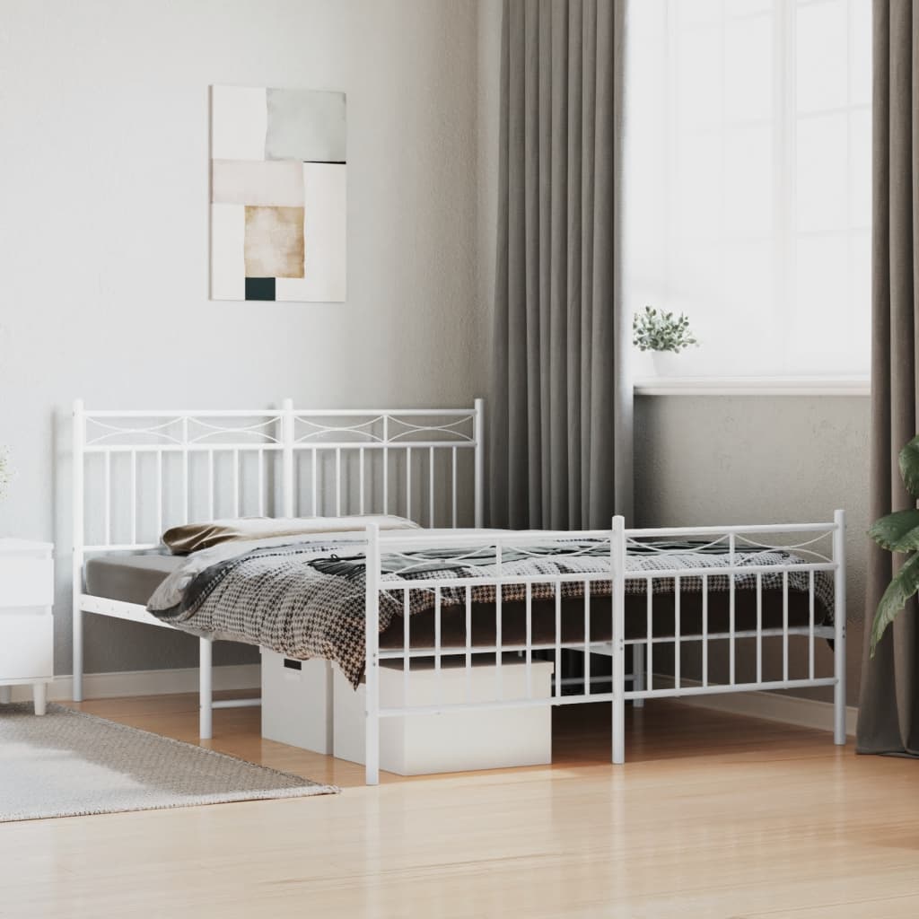Metal Bed Frame without Mattress with Footboard White 140x190cm