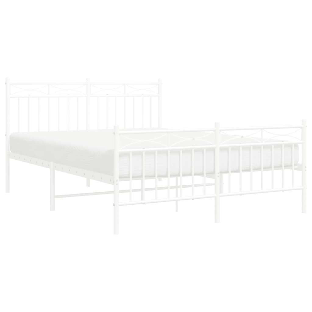 Metal Bed Frame without Mattress with Footboard White 140x200cm