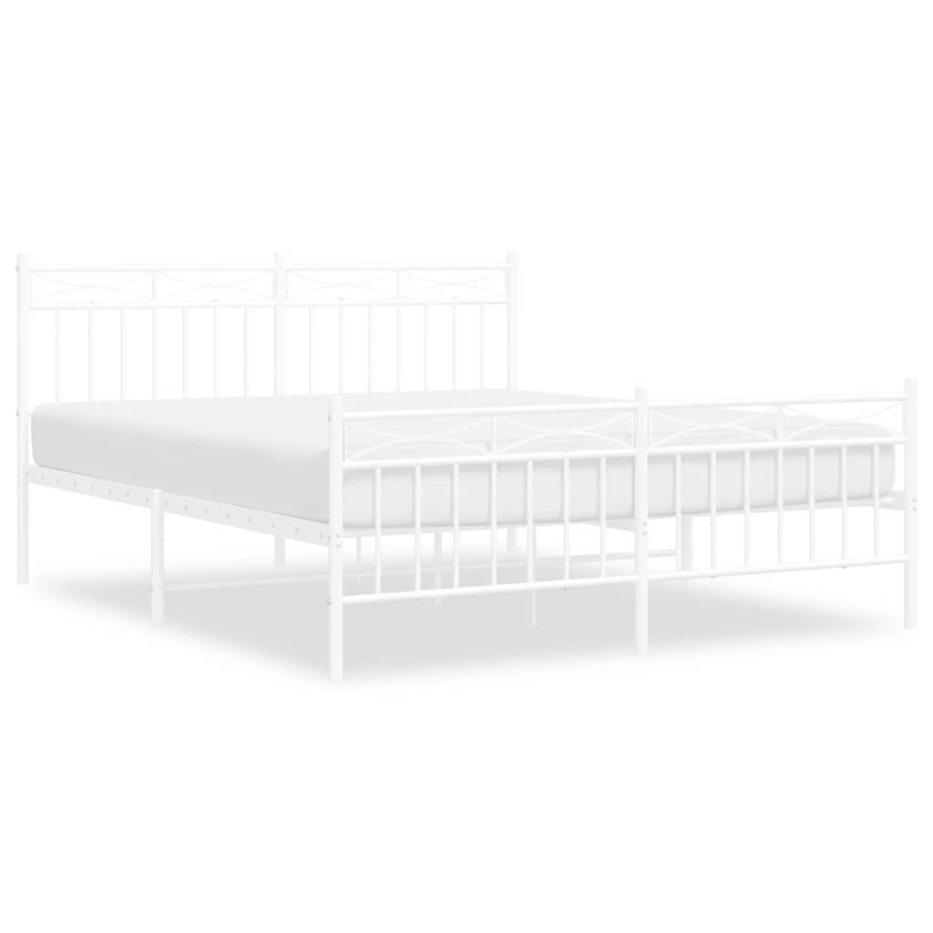 Metal Bed Frame without Mattress with Footboard White 150x200cm