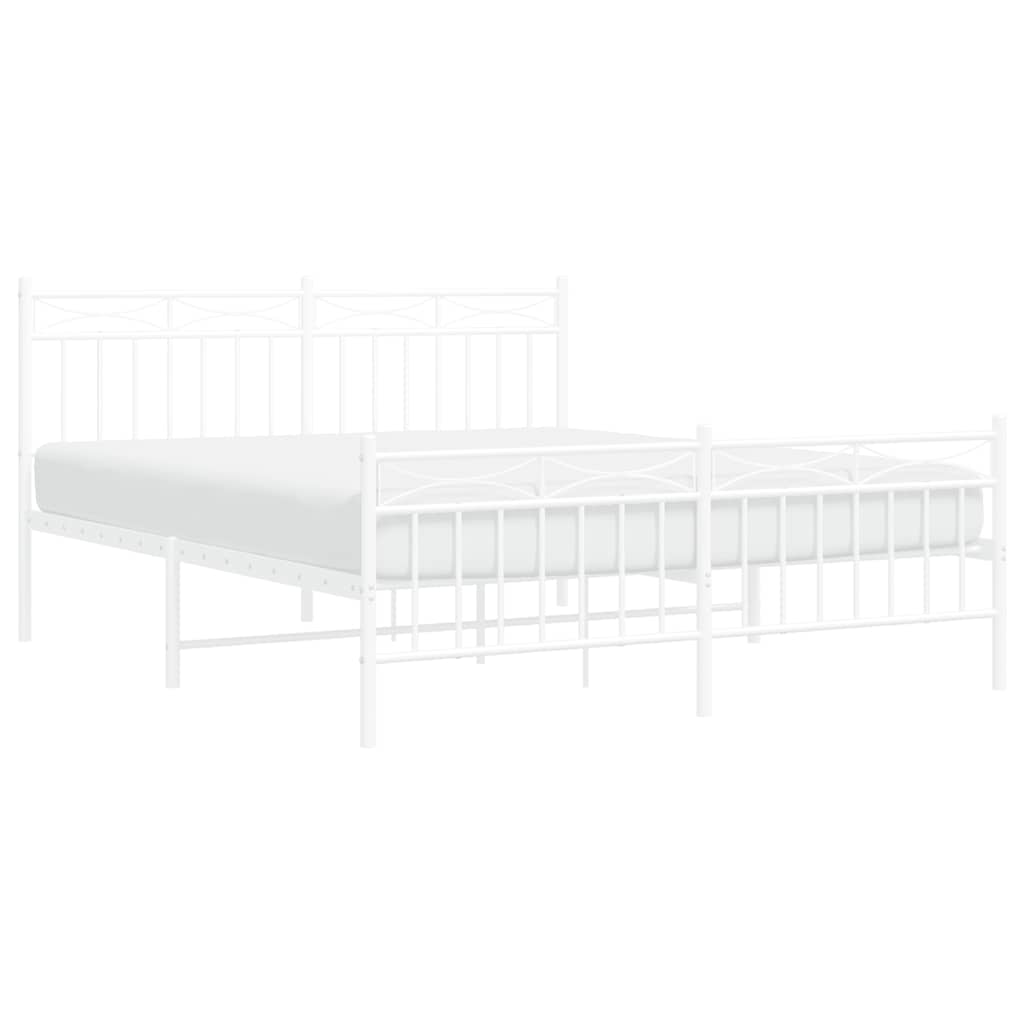Metal Bed Frame without Mattress with Footboard White 150x200cm