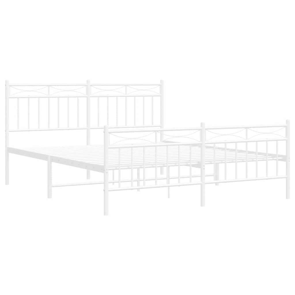 Metal Bed Frame without Mattress with Footboard White 150x200cm