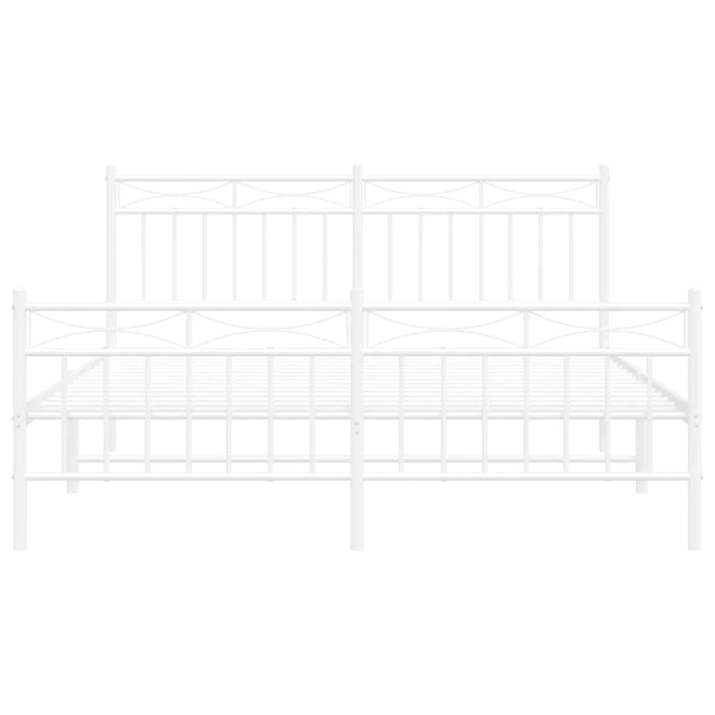 Metal Bed Frame without Mattress with Footboard White 150x200cm