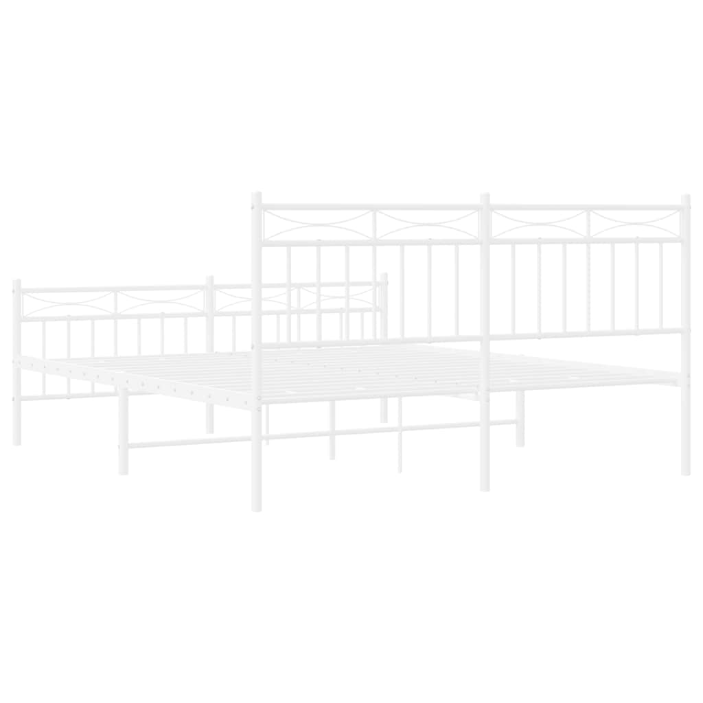 Metal Bed Frame without Mattress with Footboard White 150x200cm
