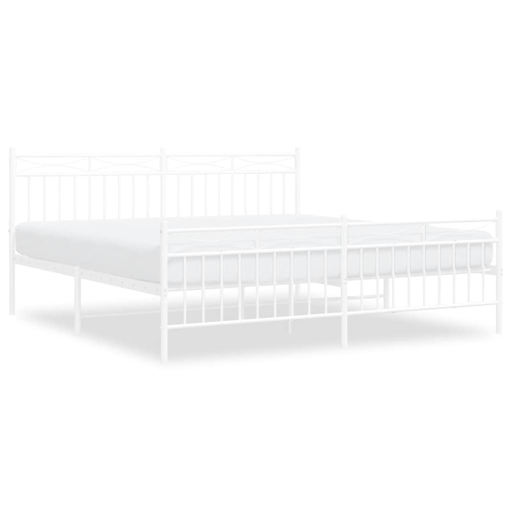 Metal Bed Frame without Mattress with Footboard White 183x213cm