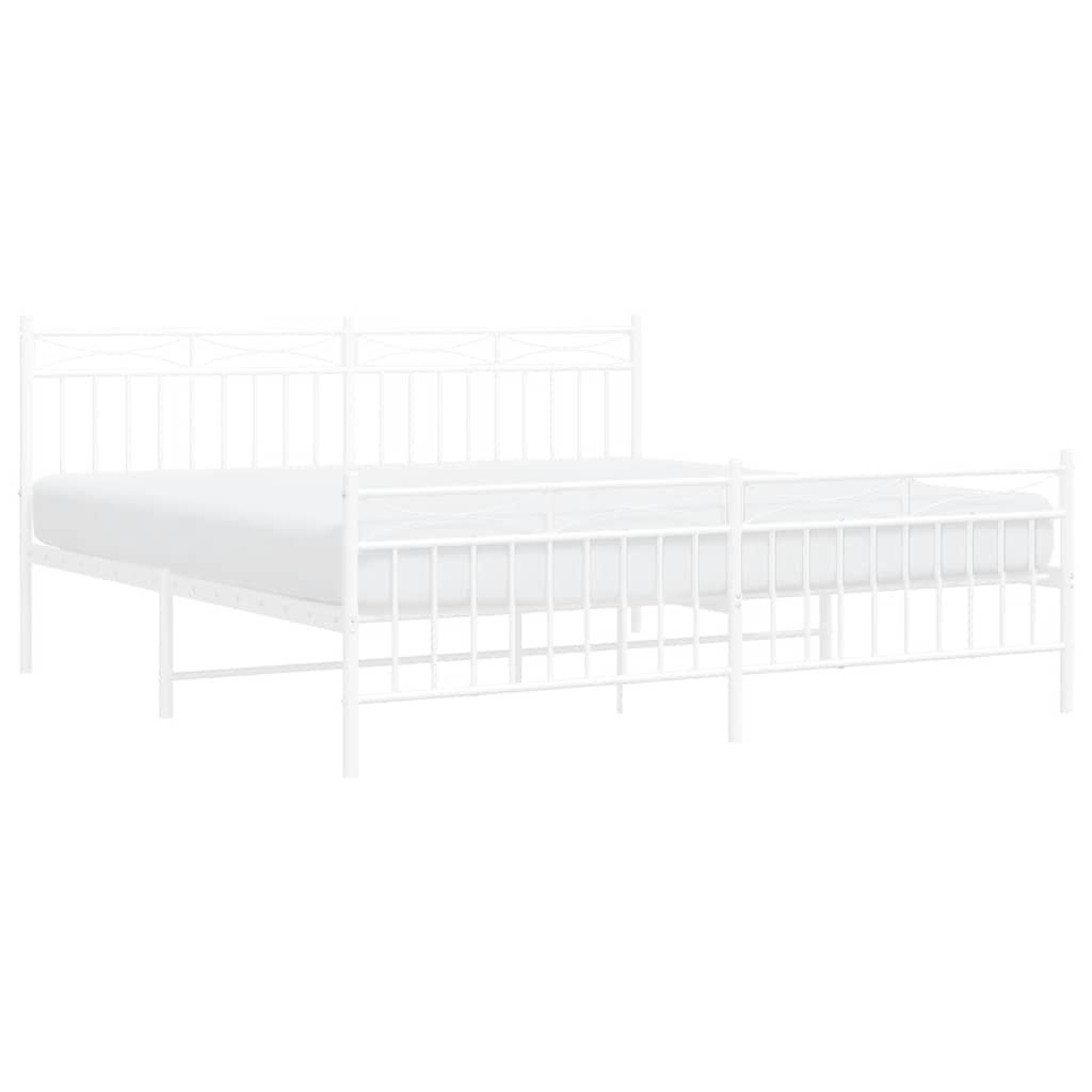 Metal Bed Frame without Mattress with Footboard White 183x213cm