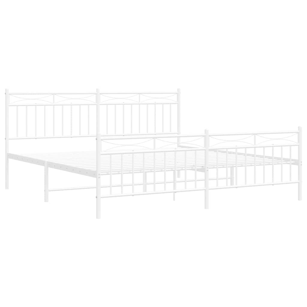Metal Bed Frame without Mattress with Footboard White 183x213cm