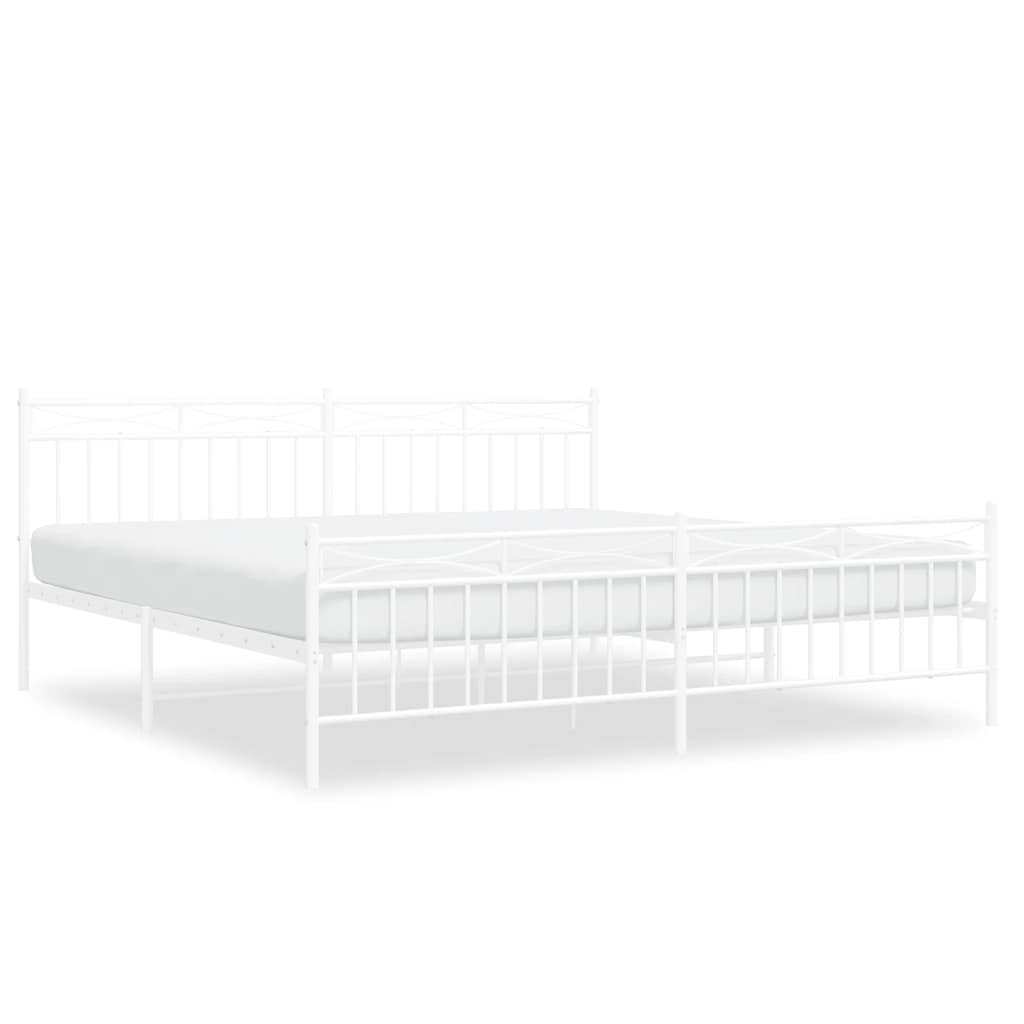Metal Bed Frame without Mattress with Footboard White 193x203cm